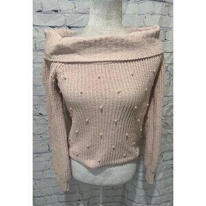 Derek Heart cowl neck light pink pearl off the shoulder sweater NWT Size Small